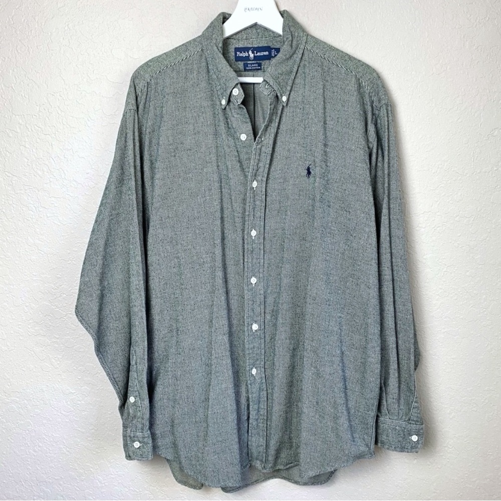 Ralph Lauren 100% Cotton Blaire Tight Knit Houndstooth Men’s Button Down Size L